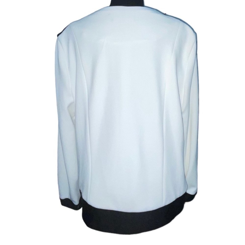 NY Collection Ivory Zip Front Jacket Women’s Colorblock Black Trim Banded Hem - Picture 2 of 4